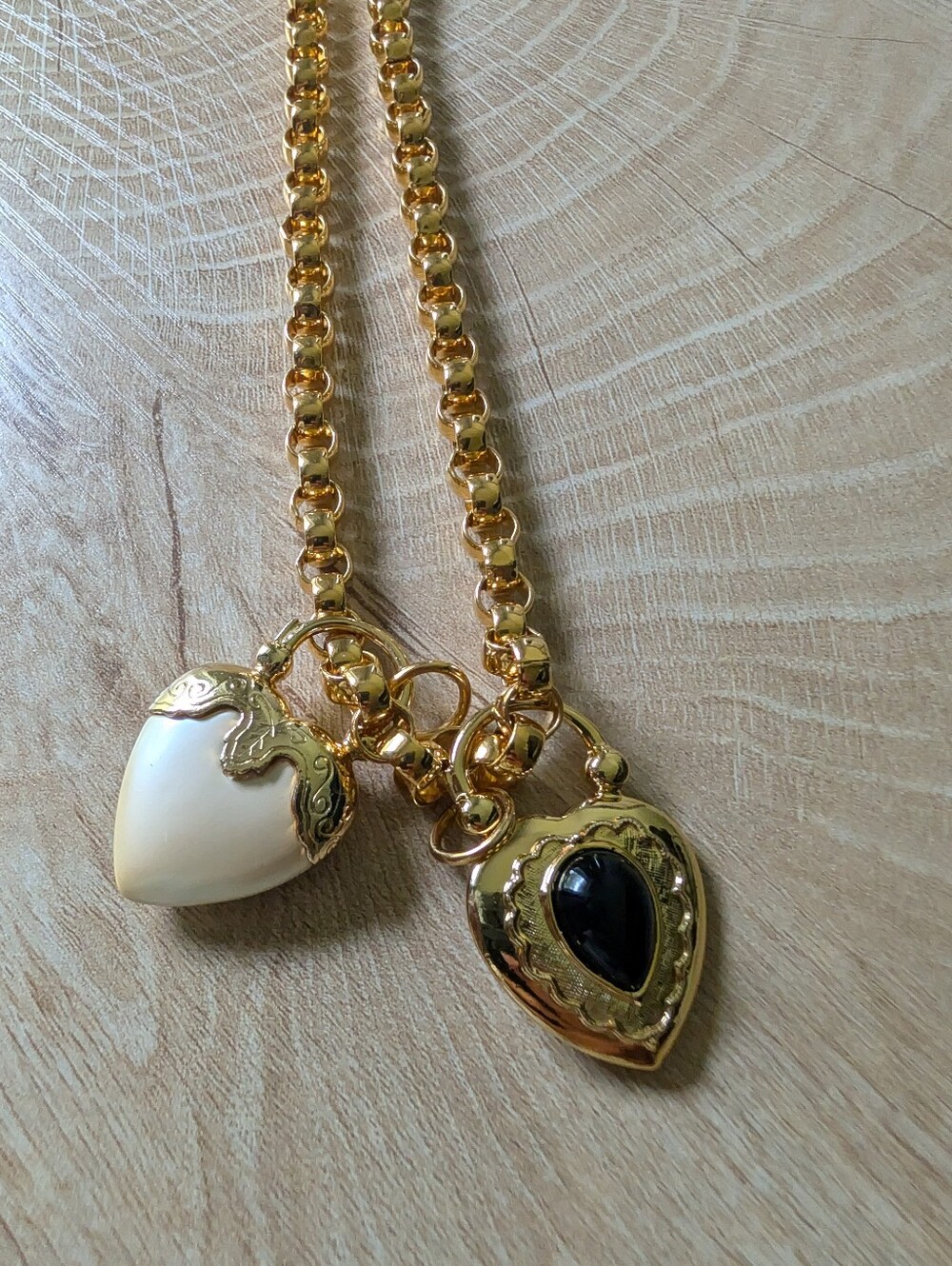 Vintage Joan Rivers Heart Lock Charm Necklace, Gold Rolo Chain